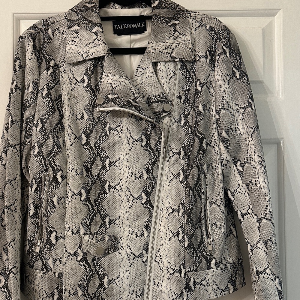 Talk of the Walk Snake Print Leather Jacket - Black and White - Picture 3 of 4